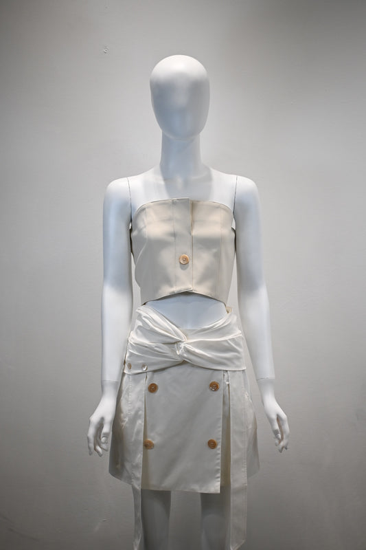 ROKH BUTTON DETAILED TUBE TOP_CREAM