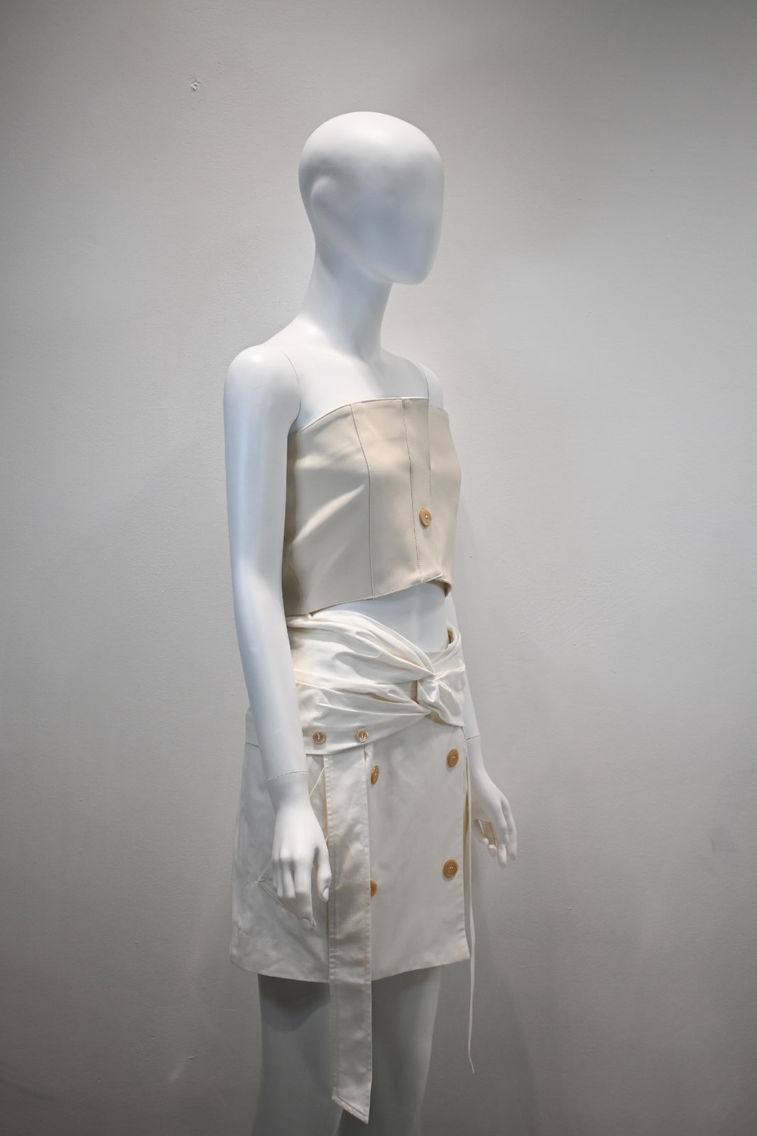 ROKH BUTTON DETAILED TUBE TOP_CREAM