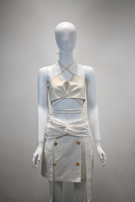 ROKH STRAPS CROSS OVER CUT OUT TOP_CREAM