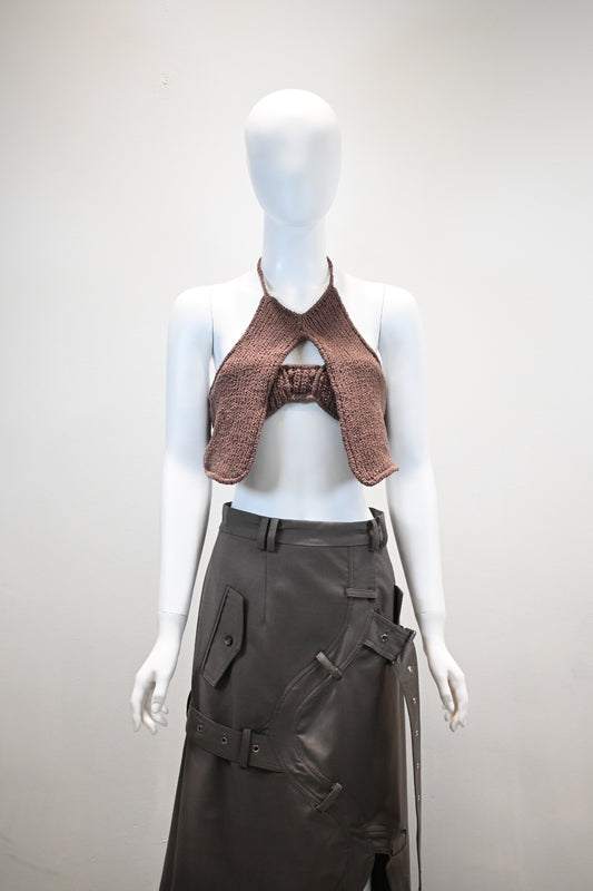 ROKH COTTON CROCHETED VEST WITH BRA_BROWN