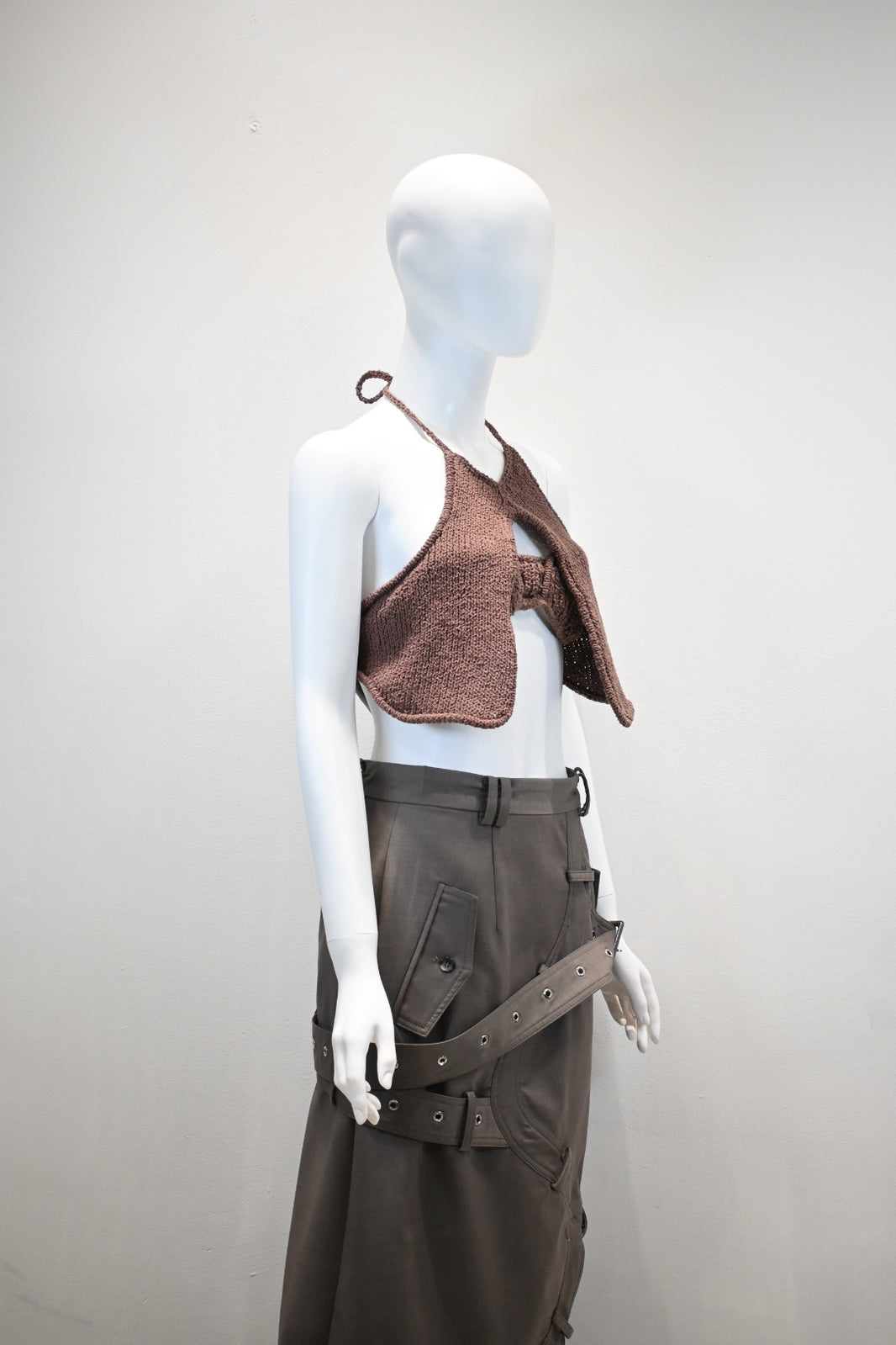 ROKH COTTON CROCHETED VEST WITH BRA_BROWN