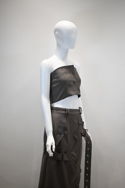 ROKH BUTTON DETAILED TUBE TOP_TAUPE