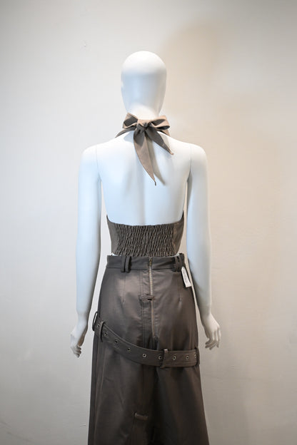 ROKH HALTER NECK TOP_KHAKIGREY