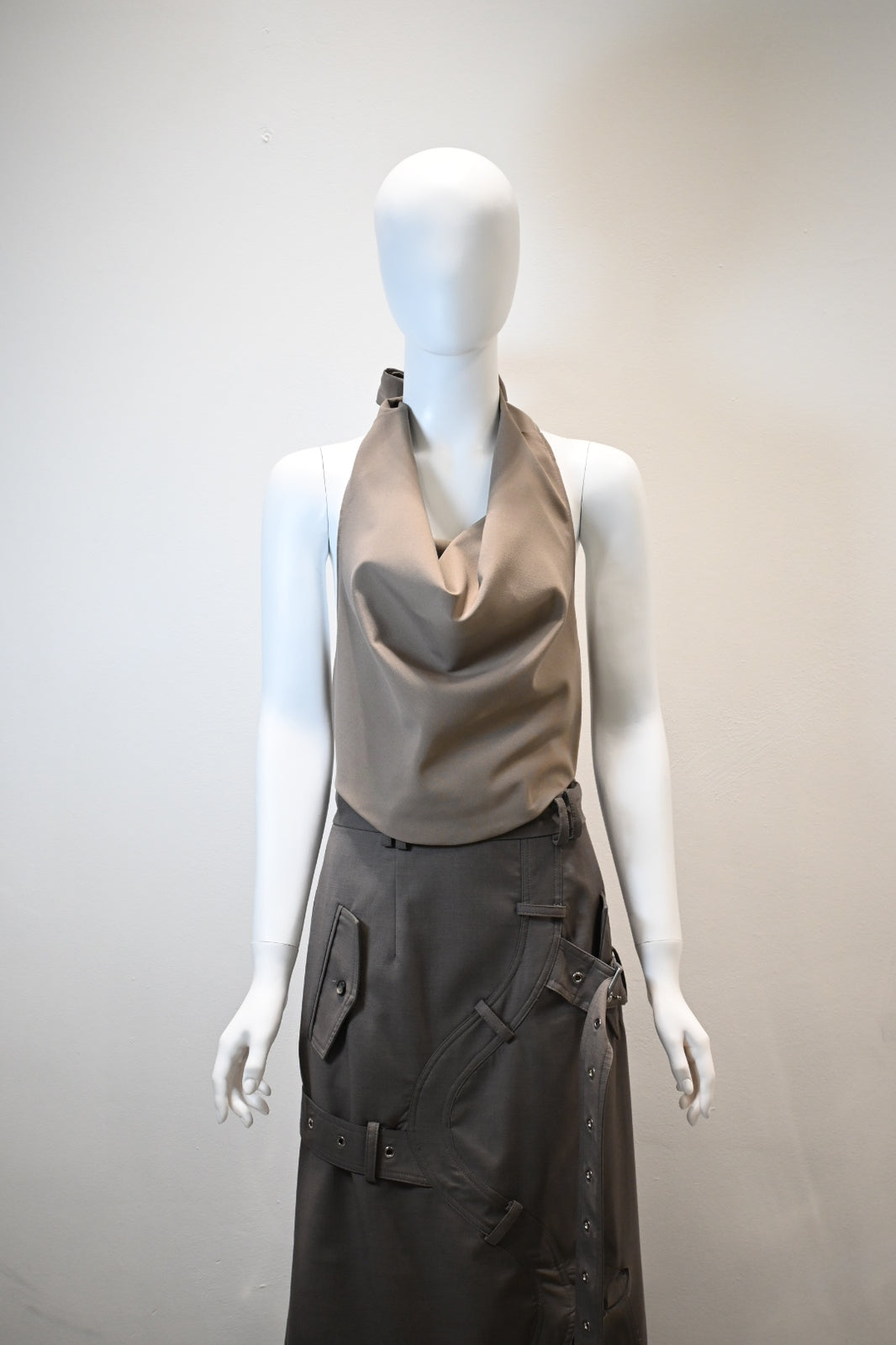 ROKH HALTER NECK TOP_KHAKIGREY