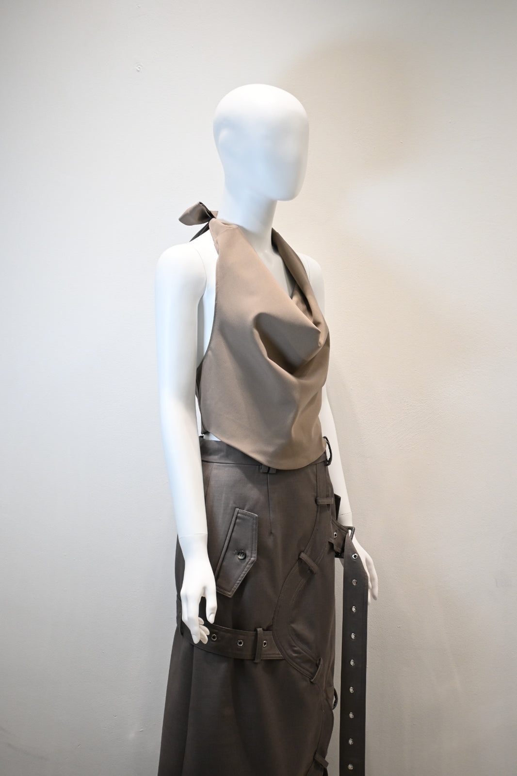 ROKH HALTER NECK TOP_KHAKIGREY