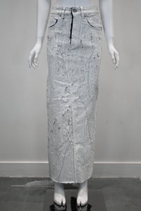 MM6 HAND-PAINTED DENIM LONG SKIRT