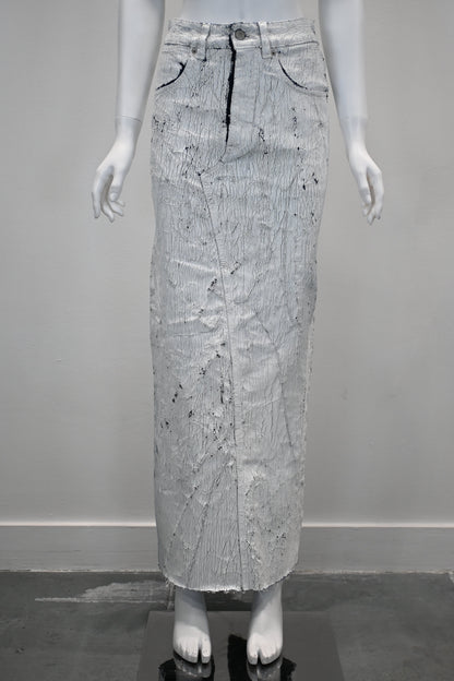 MM6 HAND-PAINTED DENIM LONG SKIRT