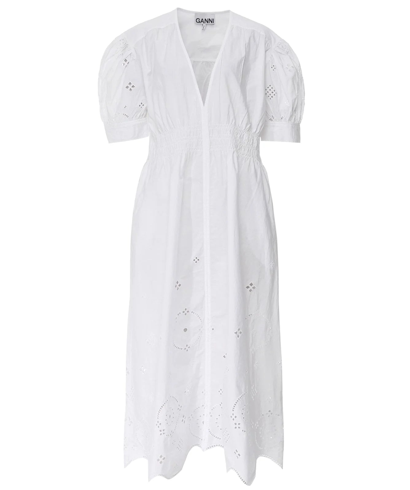 Ganni Broderie Anglaise Midi Dress White