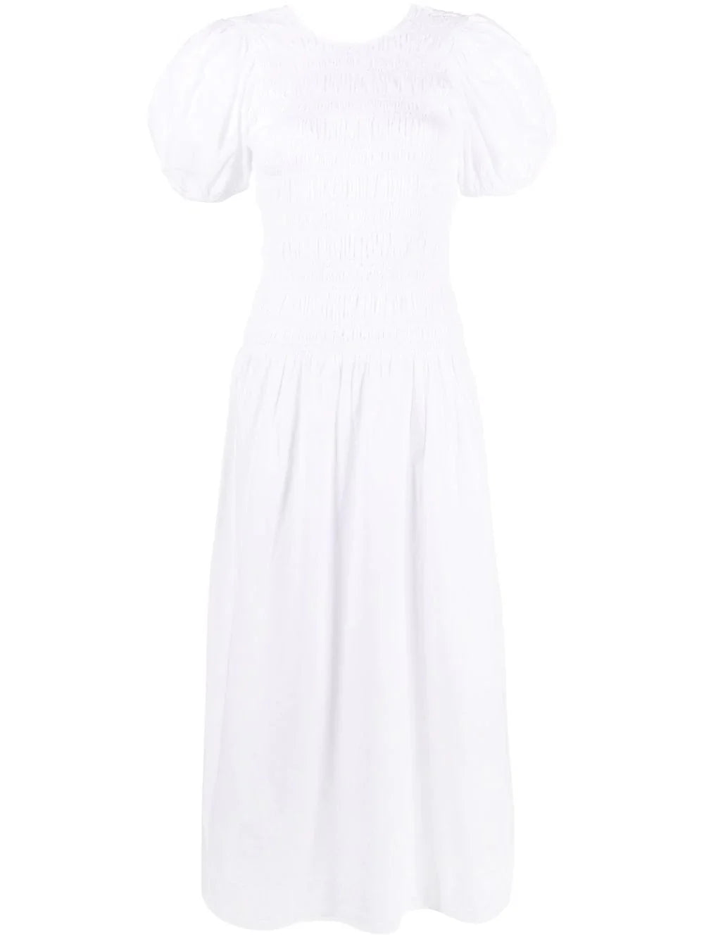 Ganni Shirred Poplin Midi Dress White