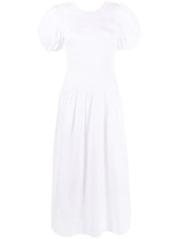 Ganni Shirred Poplin Midi Dress White