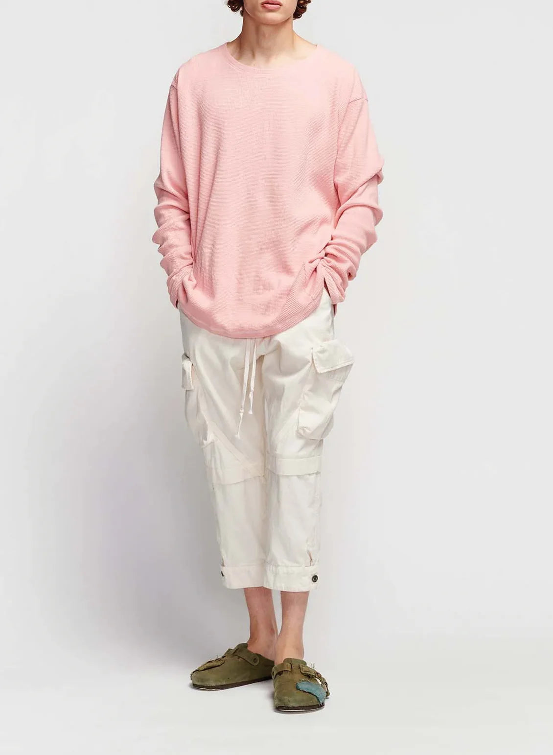 Greg Lauren Coral Ls waffle Tee Coral