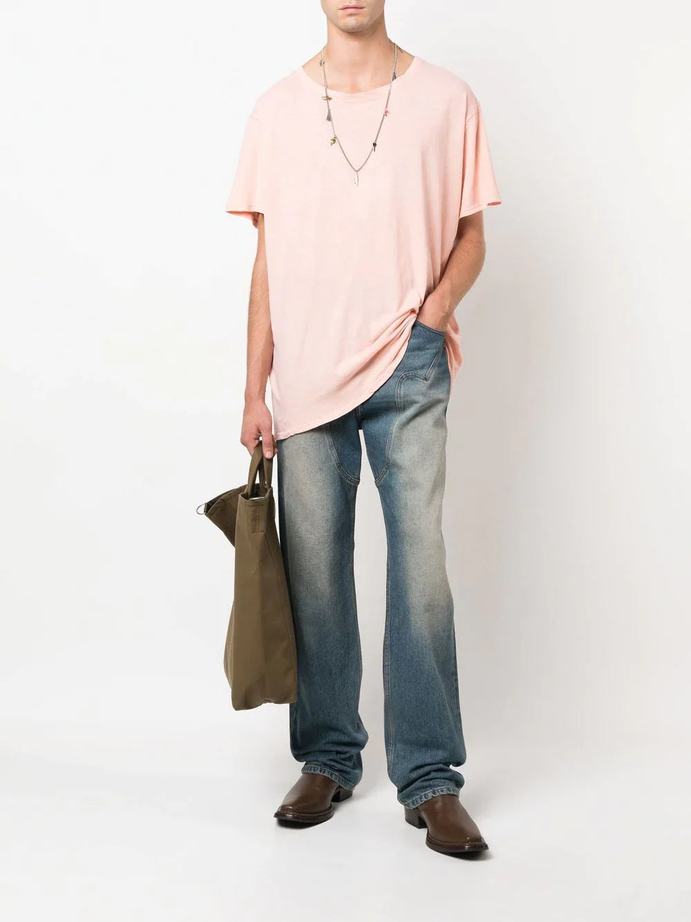 Greg Lauren Coral Plain Tee Coral