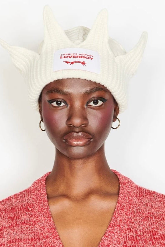 CHARLES JEFFREY LOVERBOY CHUNKY CROWN BEANIE_WHITE