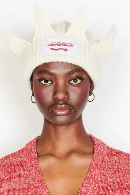 CHARLES JEFFREY LOVERBOY CHUNKY CROWN BEANIE_WHITE