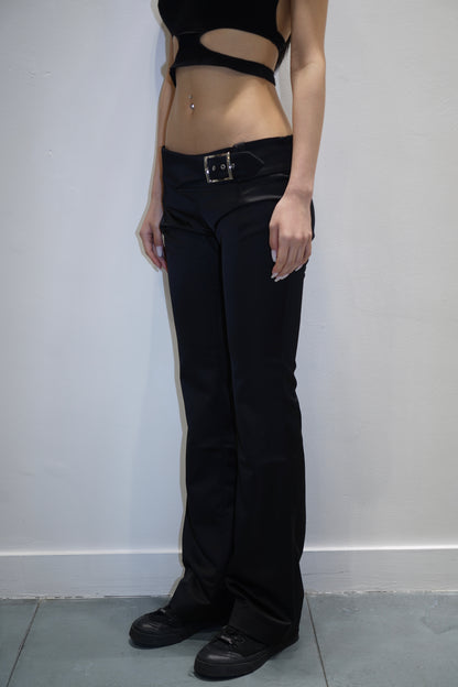 PRESSIAT BLACK LOW RISE BUCKLE PANTS