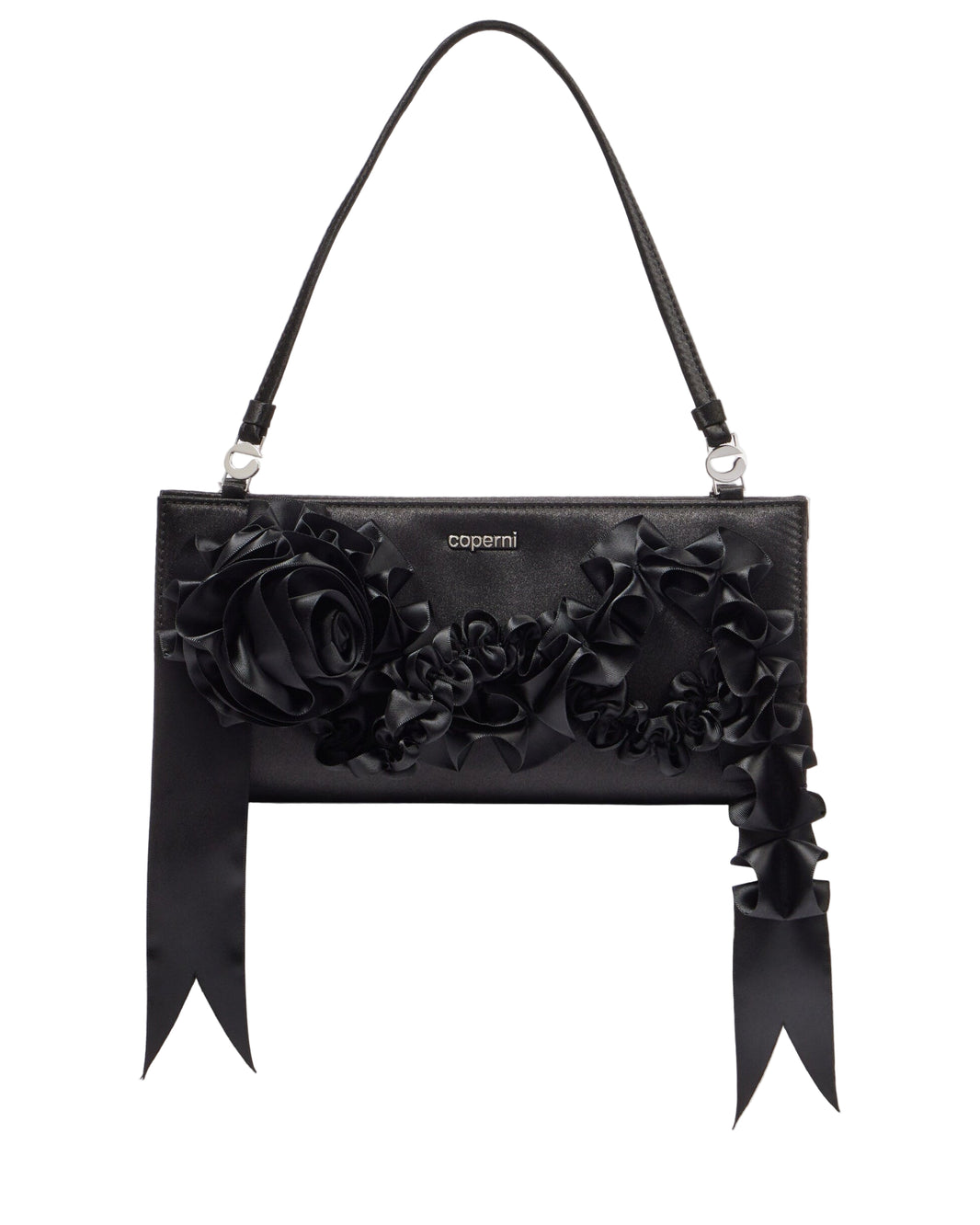 PLEATED RIBBON SATIN POCHETTE BAG