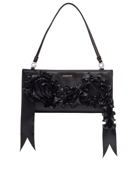 PLEATED RIBBON SATIN POCHETTE BAG