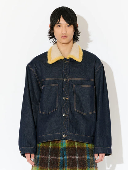 DENIM JACKET WITH KNITTED COLLAR