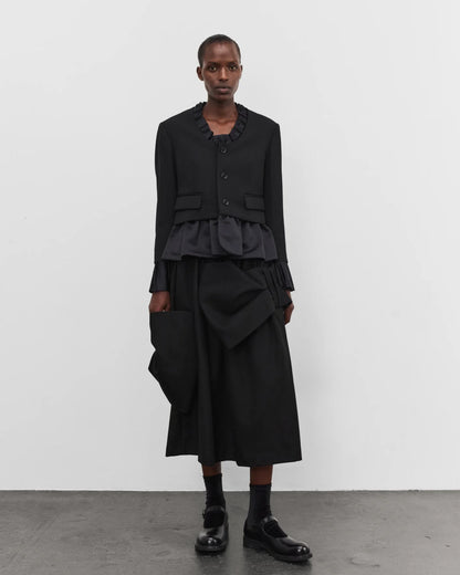NOIR KEI NINOMIYA SATIN RUFFLE TRIM BLAZER_BLACK