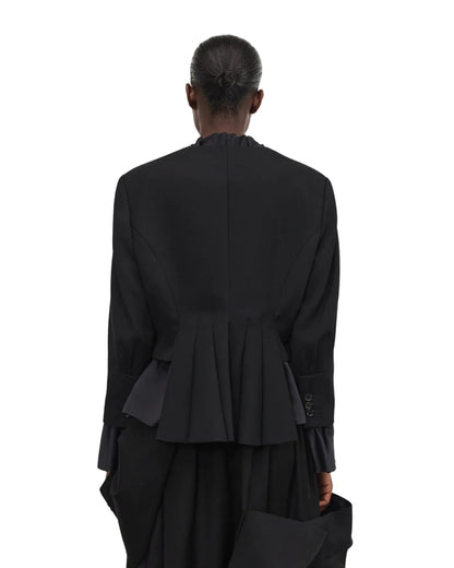 NOIR KEI NINOMIYA SATIN RUFFLE TRIM BLAZER_BLACK