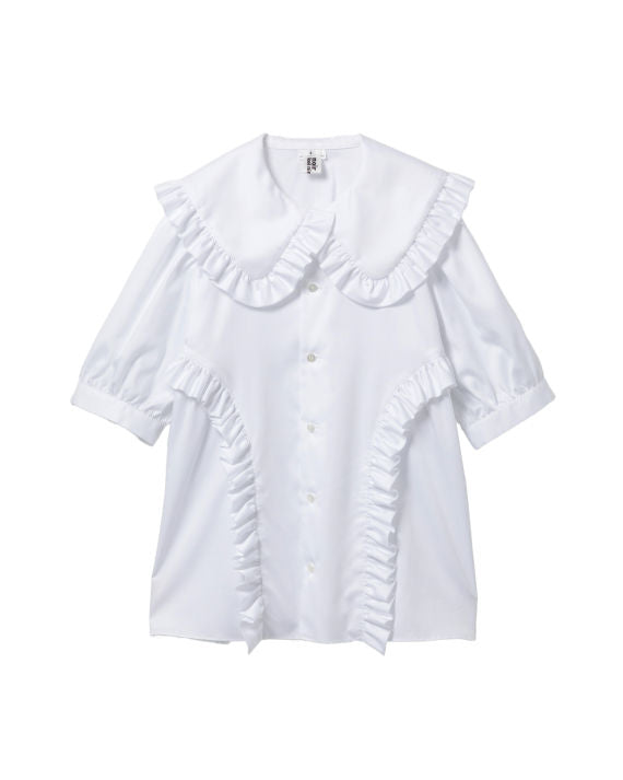 NOIR KEI NINOMIYA RUFFLE TRIM SHORT SLEEVE BLOUSE_WHITE
