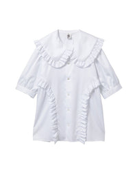 NOIR KEI NINOMIYA RUFFLE TRIM SHORT SLEEVE BLOUSE_WHITE
