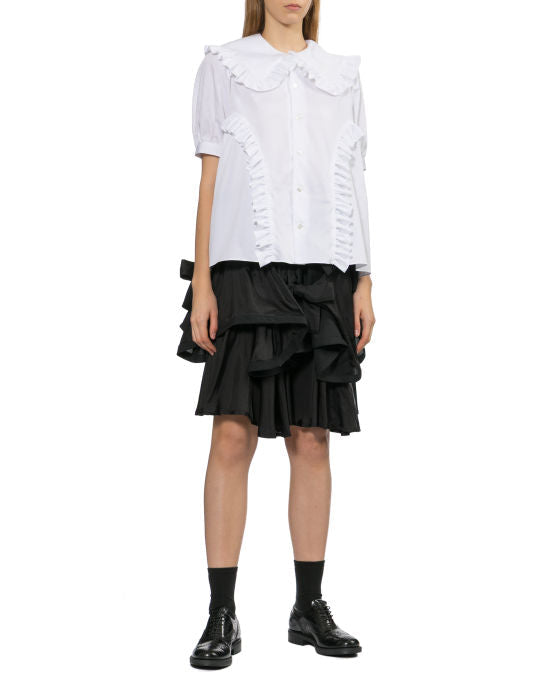 NOIR KEI NINOMIYA RUFFLE TRIM SHORT SLEEVE BLOUSE_WHITE