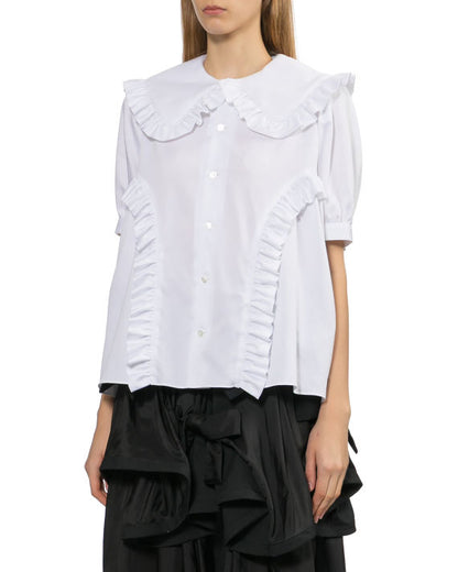 NOIR KEI NINOMIYA RUFFLE TRIM SHORT SLEEVE BLOUSE_WHITE