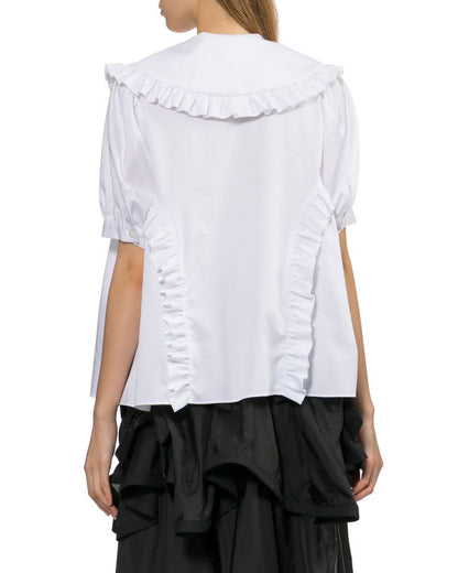 NOIR KEI NINOMIYA RUFFLE TRIM SHORT SLEEVE BLOUSE_WHITE
