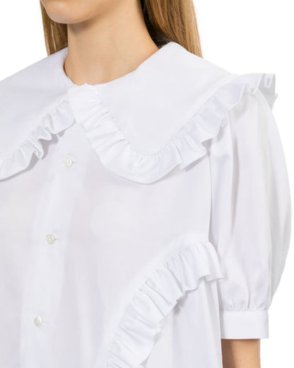 NOIR KEI NINOMIYA RUFFLE TRIM SHORT SLEEVE BLOUSE_WHITE