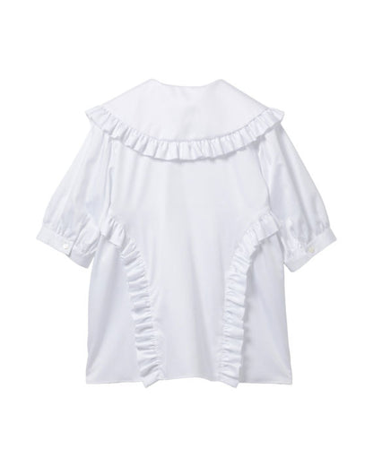 NOIR KEI NINOMIYA RUFFLE TRIM SHORT SLEEVE BLOUSE_WHITE