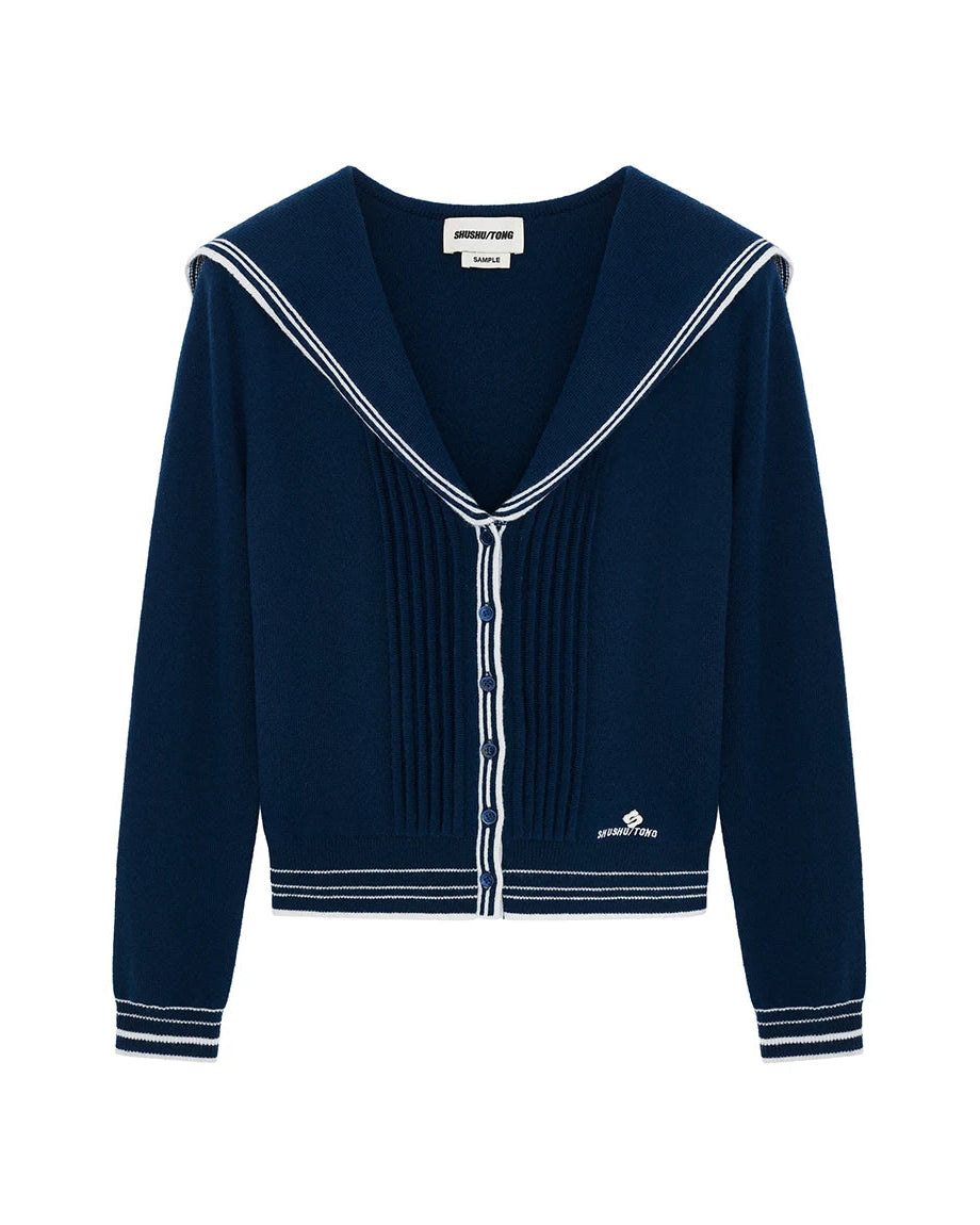SHUSHU/TONG SAILOR-COLLAR WOOL KNIT CARDIGAN_NAVY