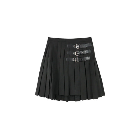 Rokh WM BOX PLEAT MINI SKIRT W/ STRAPS Black