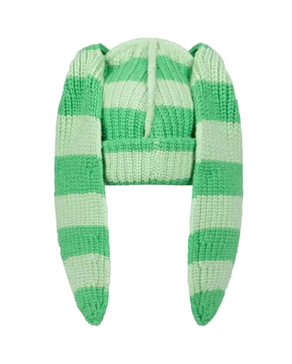 CHARLES JEFFREY LOVERBOY CHUNKY RABBIT BEANIE_GREEN STRIPE