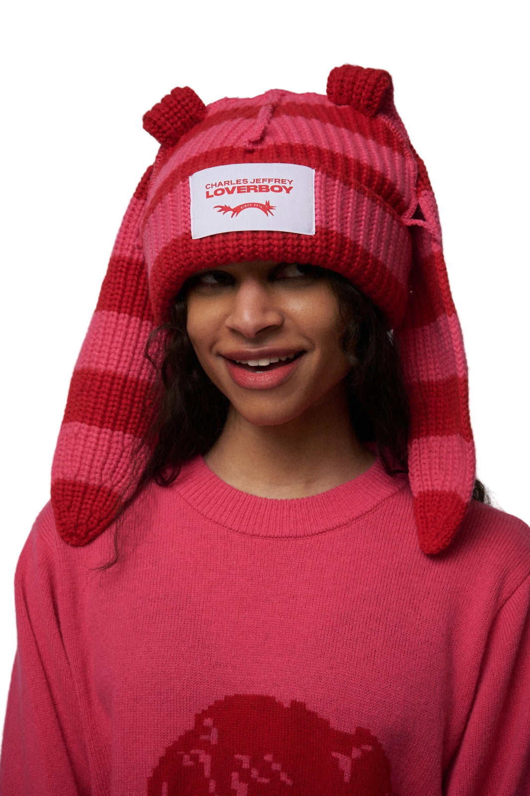 CHARLES JEFFREY LOVERBOY CHUNKY RABBIT BEANIE_RED STRIPE