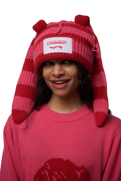 CHARLES JEFFREY LOVERBOY CHUNKY RABBIT BEANIE_RED STRIPE