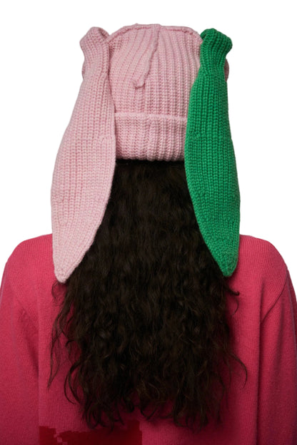 CHARLES JEFFREY LOVERBOY CHUNKY RABBIT BEANIE_PINK GREEN