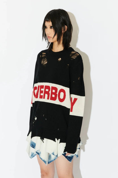 CHARLES JEFFREY LOVERYBOY DISTRESSED LOVERBOY LOGO JUMPER