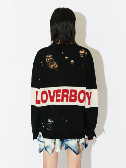 CHARLES JEFFREY LOVERYBOY DISTRESSED LOVERBOY LOGO JUMPER