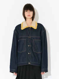 DENIM JACKET WITH KNITTED COLLAR