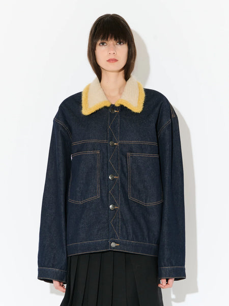 DENIM JACKET WITH KNITTED COLLAR