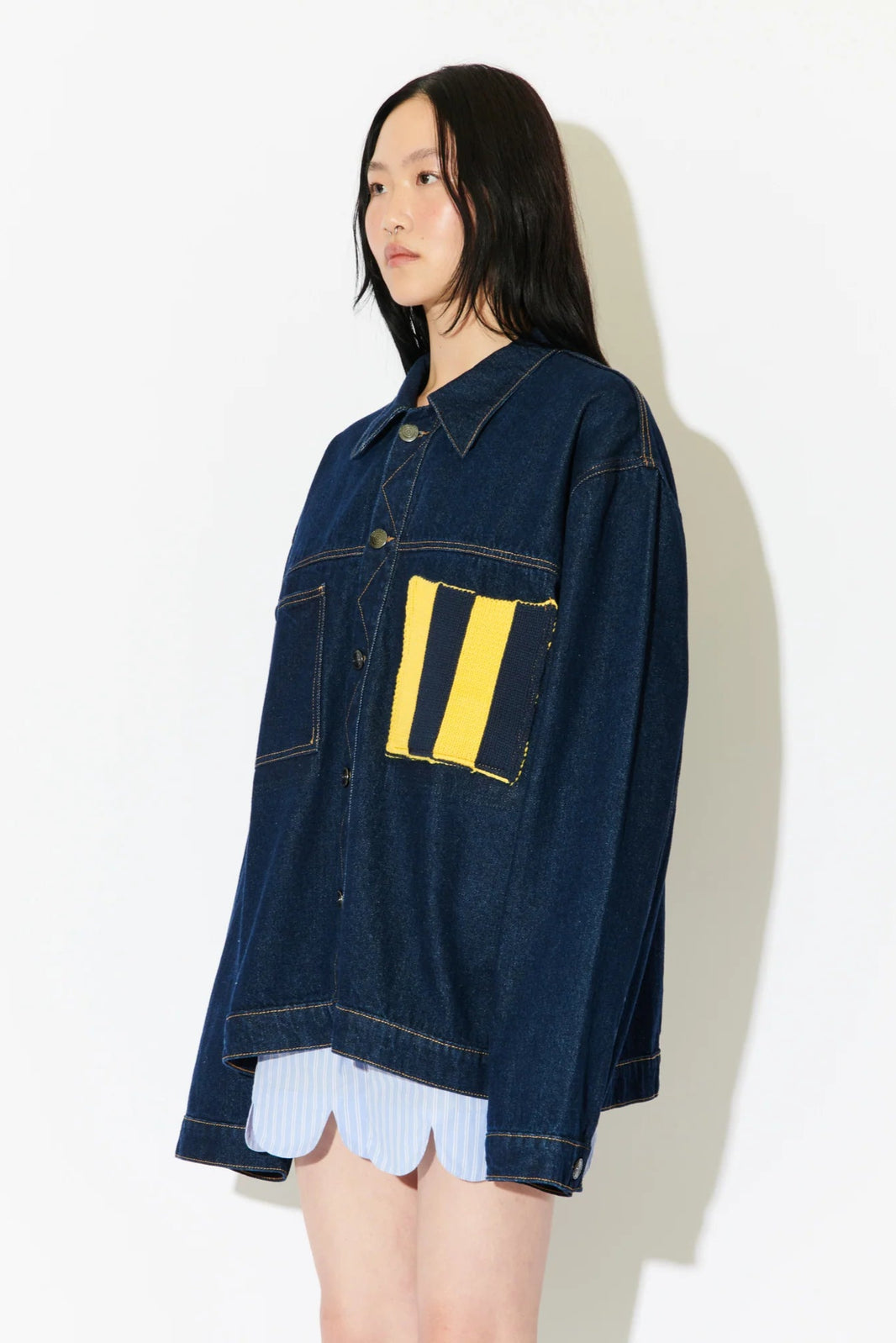 CHARLES JEFFREY LOVERBOY WOVEN CARGO DENIM JACKET WITH KNIT PATCH