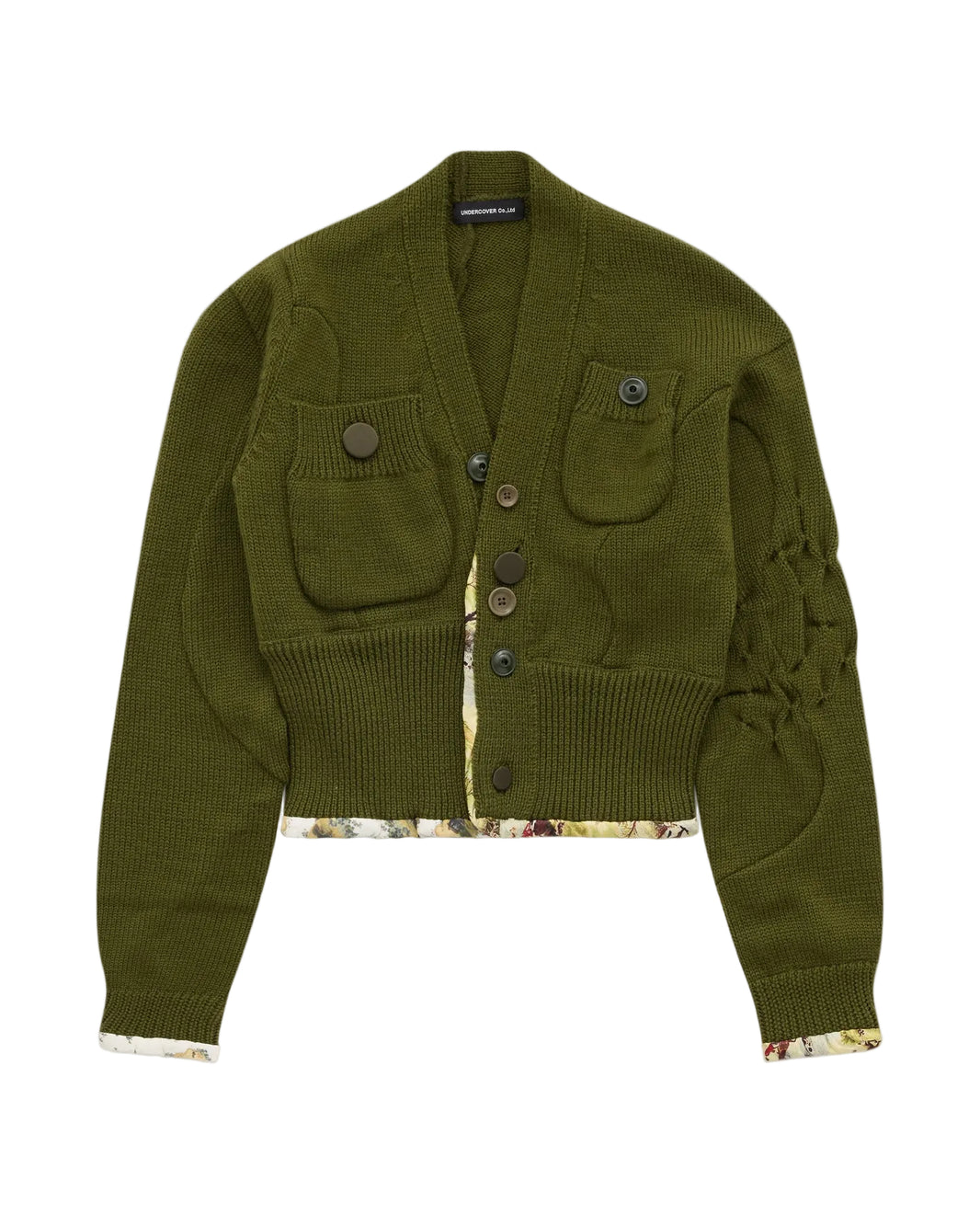 ASYMMETRIC FLORAL-LINED CARDIGAN