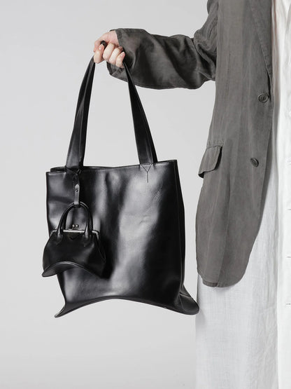 Y's OIL SOFT LEATHER CURVED TOTE BAG