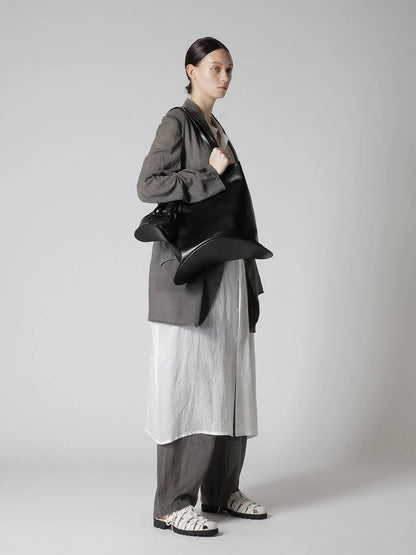 Y's OIL SOFT LEATHER CURVED TOTE BAG