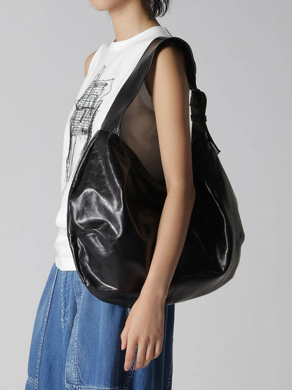 Y's SURFACE-DYED SOFT TAN LEATHER GYOZA BAG