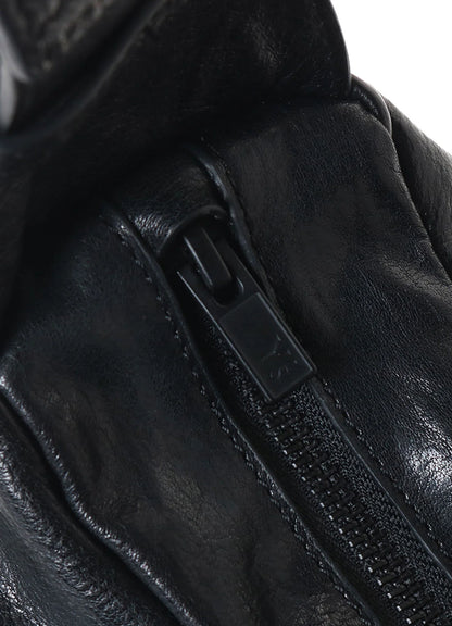 Y's SURFACE-DYED SOFT TAN LEATHER GYOZA BAG