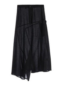 YOHJI YAMAMOTO Y's RY/NY GAUZE ASYMMETERIC PANTS WITH GUSSET_BLACK