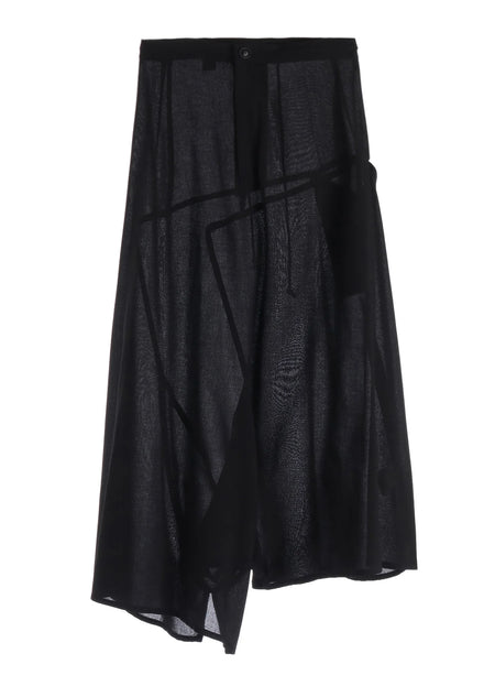 YOHJI YAMAMOTO Y's RY/NY GAUZE ASYMMETERIC PANTS WITH GUSSET_BLACK