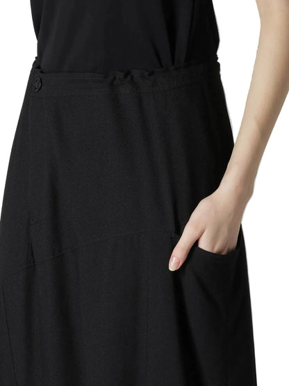 YOHJI YAMAMOTO Y's RY/NY GAUZE ASYMMETERIC PANTS WITH GUSSET_BLACK